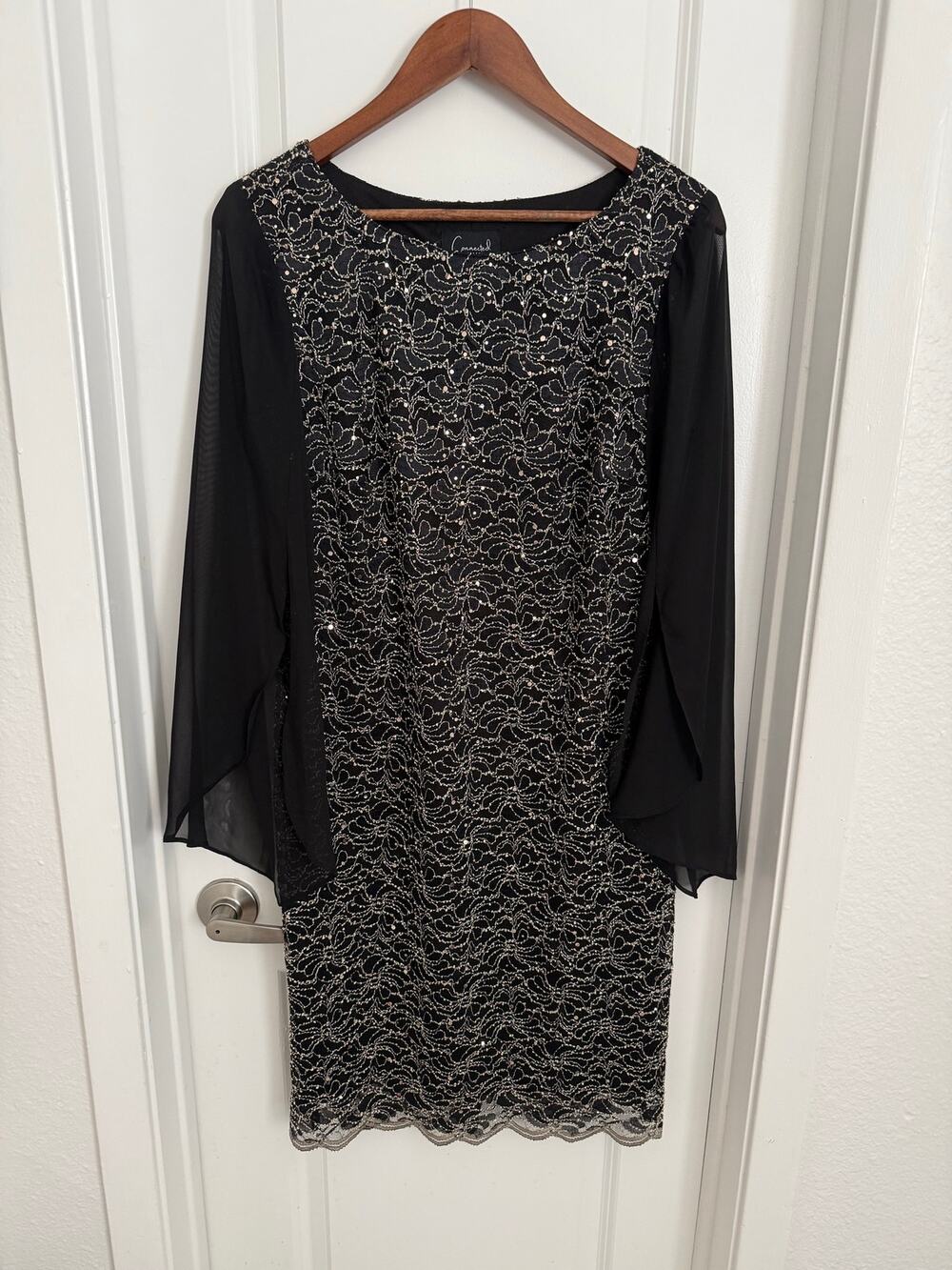 Connected Apparel Formal Evening Sequin Lace Chiffon Sleeve Cocktail Dress